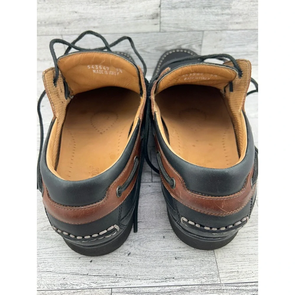 ET Wright Venezia Mens 9.5 Boat Shoes Black Brown‎ Leather Made in Italy 543549